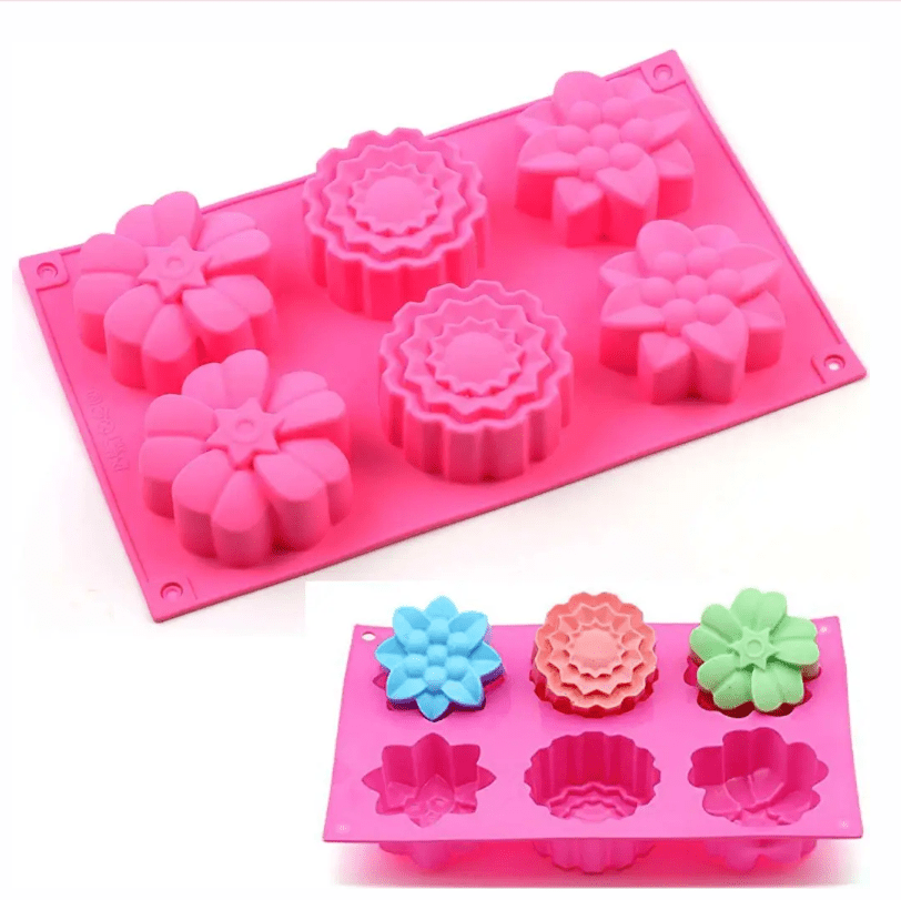 Bakewareind Assorted Flower Silicone Soap Mould, 6 Cavity - Bakeware India