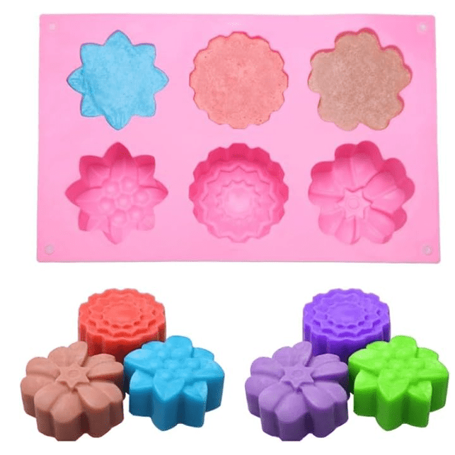 Bakewareind Assorted Flower Silicone Soap Mould, 6 Cavity - Bakeware India