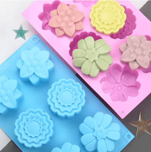 Bakewareind Assorted Flower Silicone Soap Mould, 6 Cavity - Bakeware India
