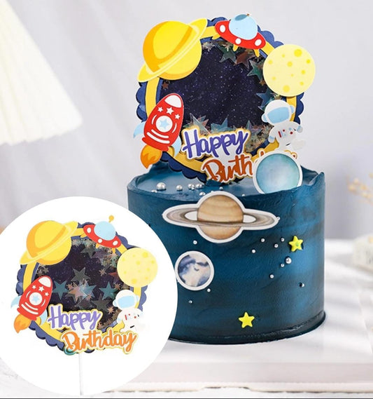 Bakewareind Astronaut Space Theme Happy Birthday Cake Decoration Cake Topper - Bakeware India