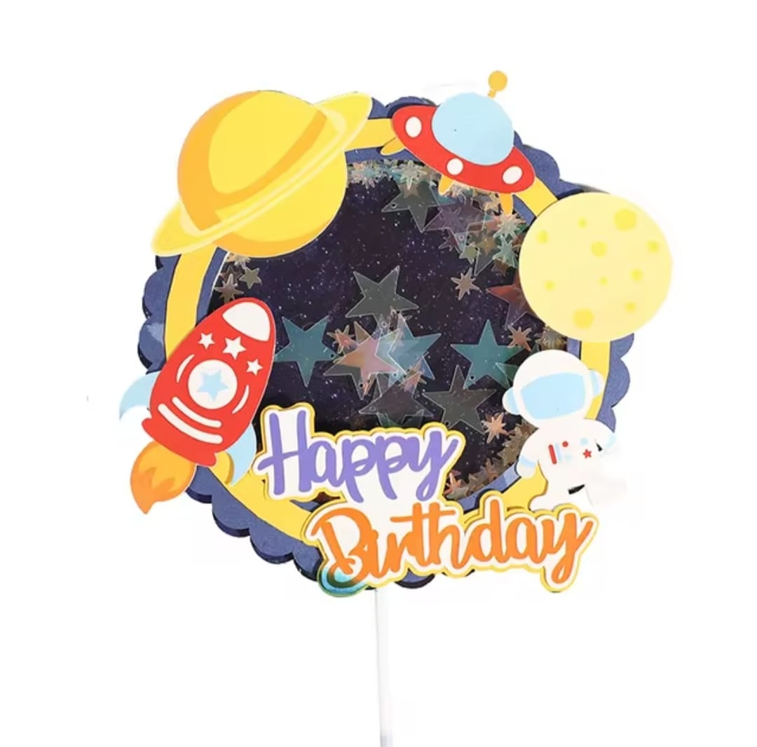 Bakewareind Astronaut Space Theme Happy Birthday Cake Decoration Cake Topper - Bakeware India