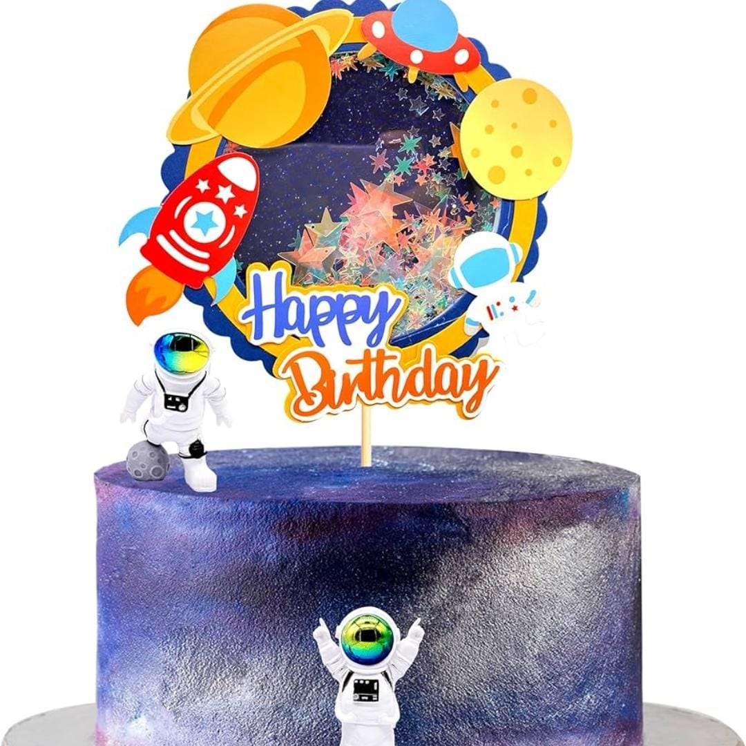 Bakewareind Astronaut Space Theme Happy Birthday Cake Decoration Cake Topper - Bakeware India