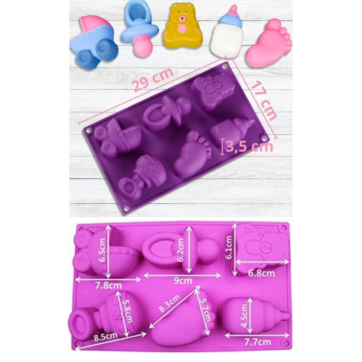 Bakewareind Baby Shower Feet Nipple Bear Cake Chocolate Silicone Mould, 6 Cavity - Bakeware India