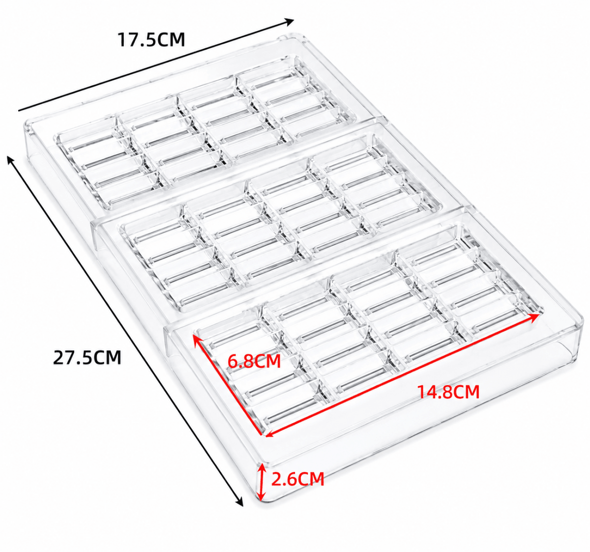 Bakewareind Bar Polycarbonate Chocolate Mould, 3 Cavity - Bakeware India
