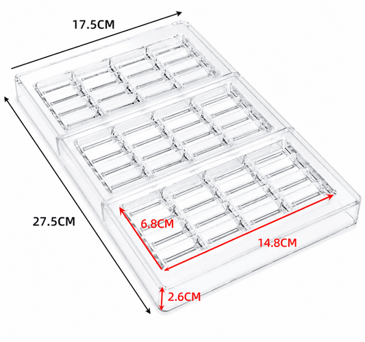 Bakewareind Bar Polycarbonate Chocolate Mould, 3 Cavity - Bakeware India