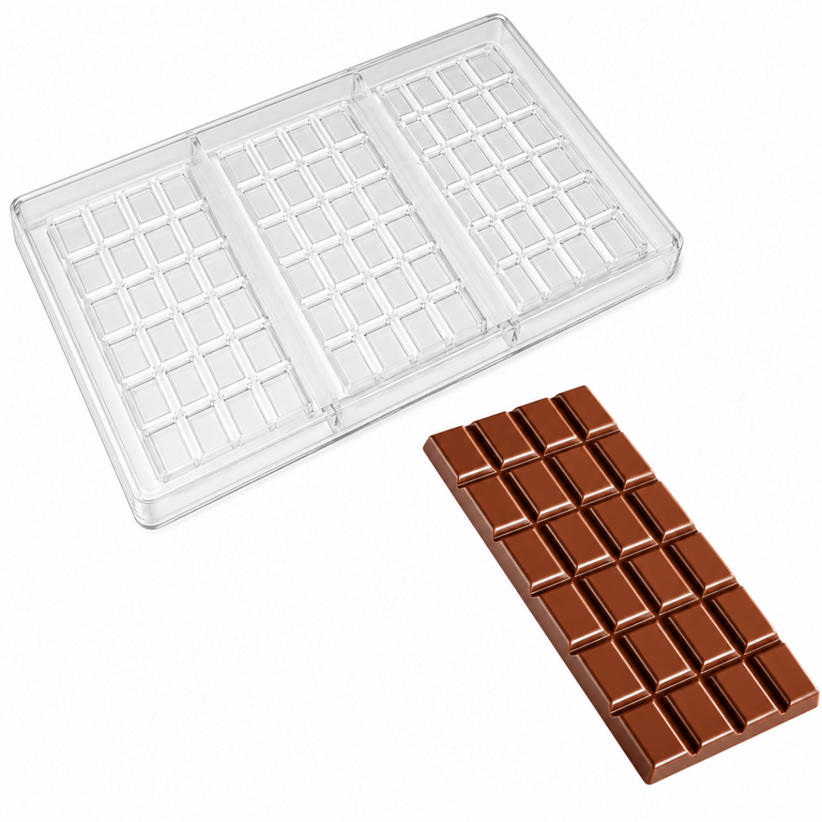 Bakewareind Bar Polycarbonate Chocolate Mould, 3 Cavity - Bakeware India