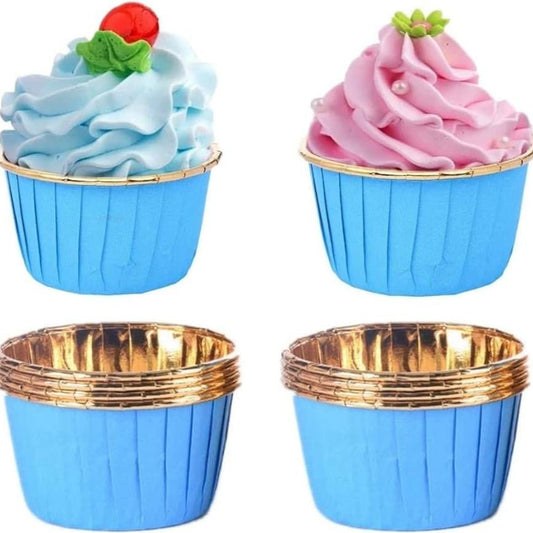 Bakewareind Blue Metallic Muffin cupcake bake liner,50pc - Bakeware India