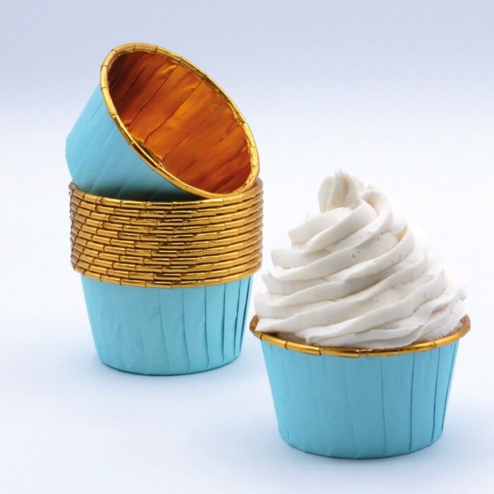Bakewareind Blue Metallic Muffin cupcake bake liner,50pc - Bakeware India