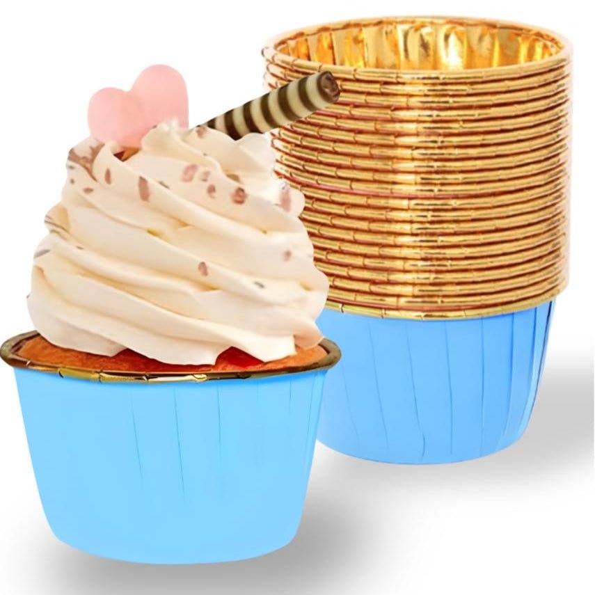 Bakewareind Blue Metallic Muffin cupcake bake liner,50pc - Bakeware India