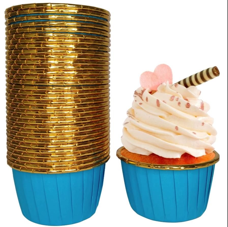 Bakewareind Blue Metallic Muffin cupcake bake liner,50pc - Bakeware India