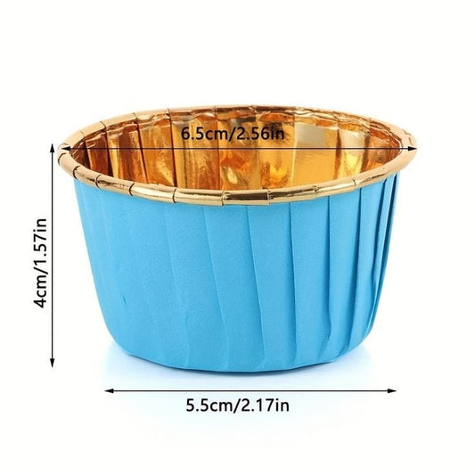 Bakewareind Blue Metallic Muffin cupcake bake liner,50pc - Bakeware India