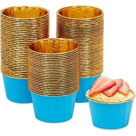 Bakewareind Blue Metallic Muffin cupcake bake liner,50pc - Bakeware India