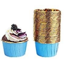 Bakewareind Blue Metallic Muffin cupcake bake liner,50pc - Bakeware India