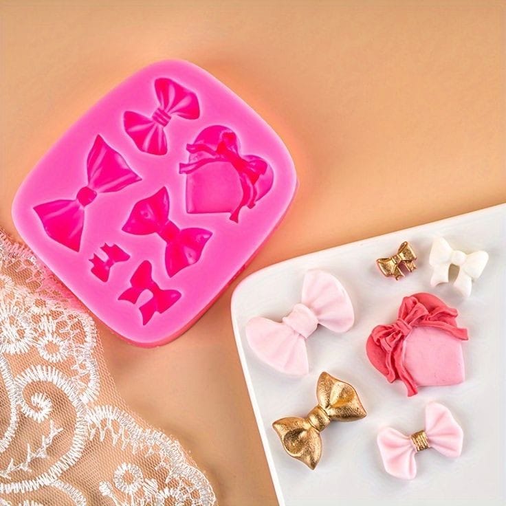 Bakewareind Bow Mould Ribbon Bow Tie Heart Fondant Silicone Cake Mould - Bakeware India