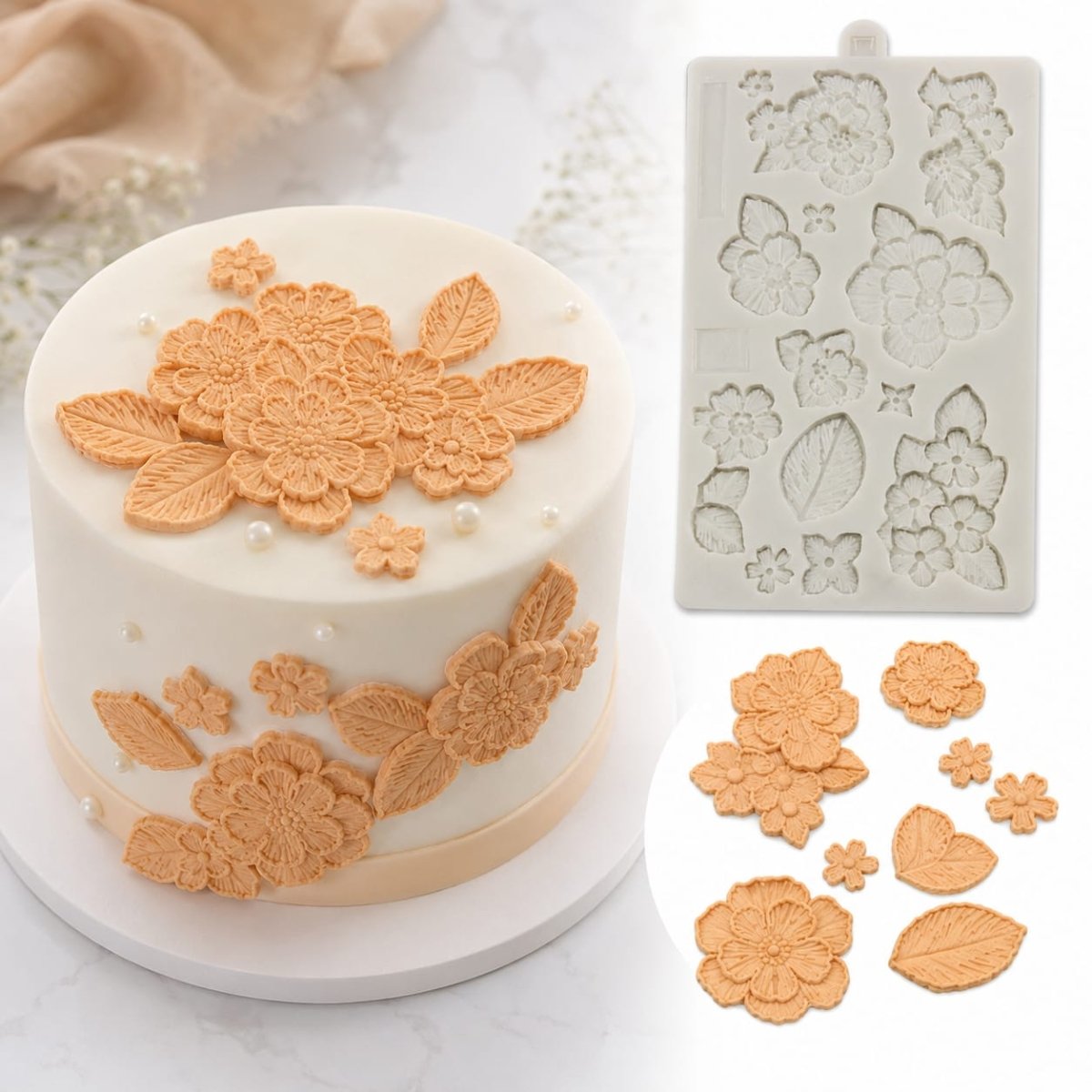 Bakewareind Brush Embroidery Flower Silicone Mould - Bakeware India
