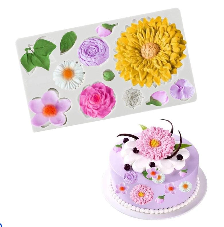 Bakewareind Buttercream Assorted Flower Leaf Fondant Silicone Chocolate Mould - Bakeware India
