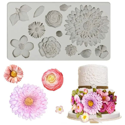 Bakewareind Buttercream Assorted Flower Leaf Fondant Silicone Chocolate Mould - Bakeware India