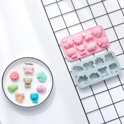 Bakewareind Butterfly Flower Animal Lion Bear Hippo Elephant Bee Insect Chocolate Soap Clay Cake Silicone Mould,8cavity - Bakeware India