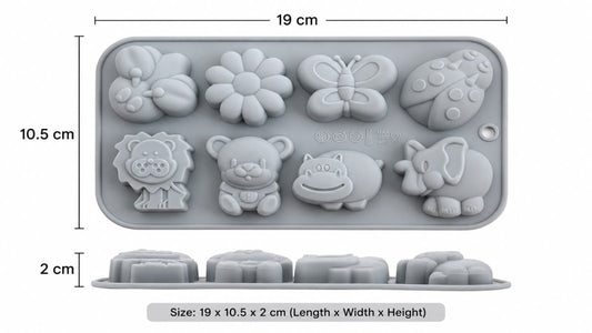 Bakewareind Butterfly Flower Animal Lion Bear Hippo Elephant Bee Insect Chocolate Soap Clay Cake Silicone Mould,8cavity - Bakeware India