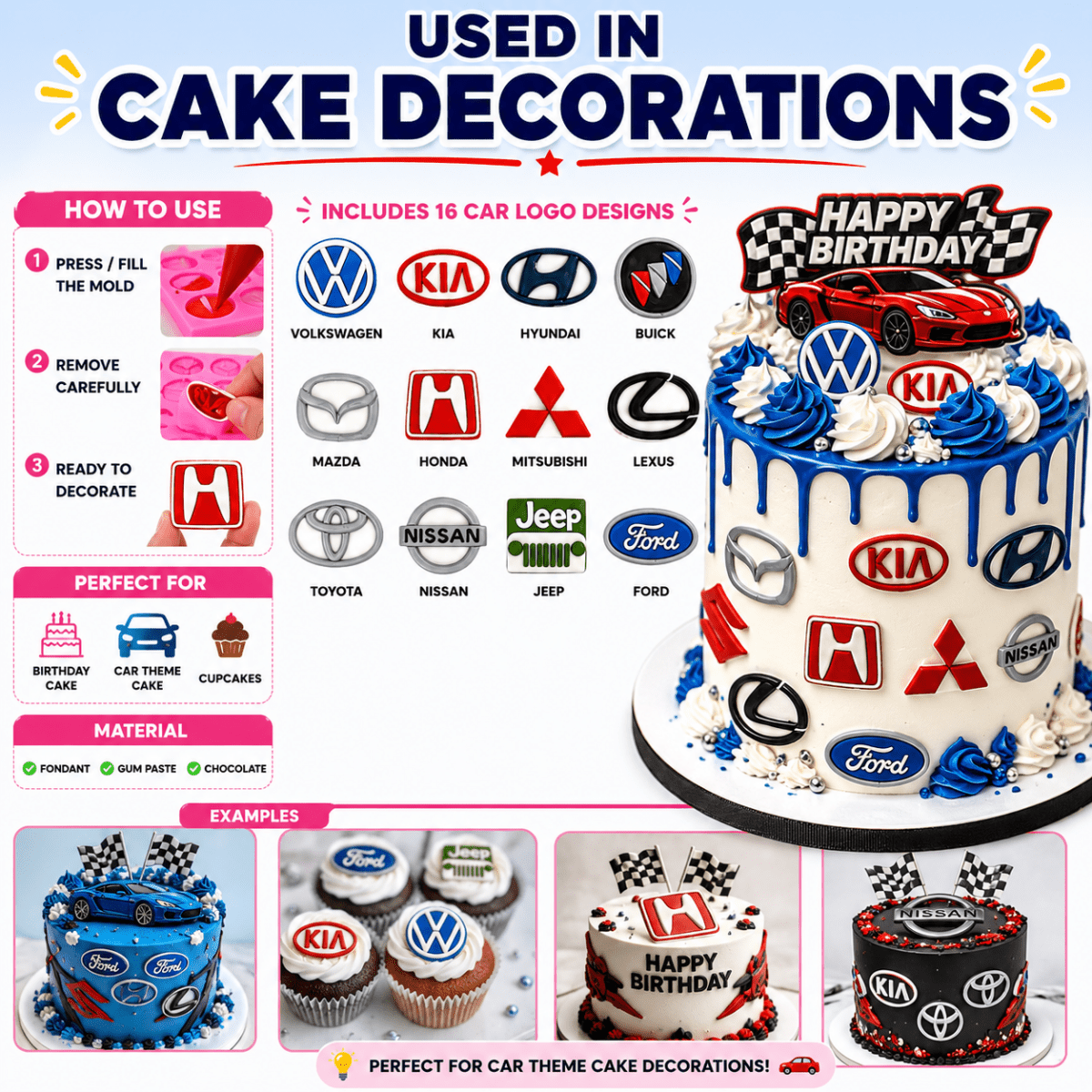 Bakewareind Car Designer Brands Logo Fondant Silicone Mould - Bakeware India