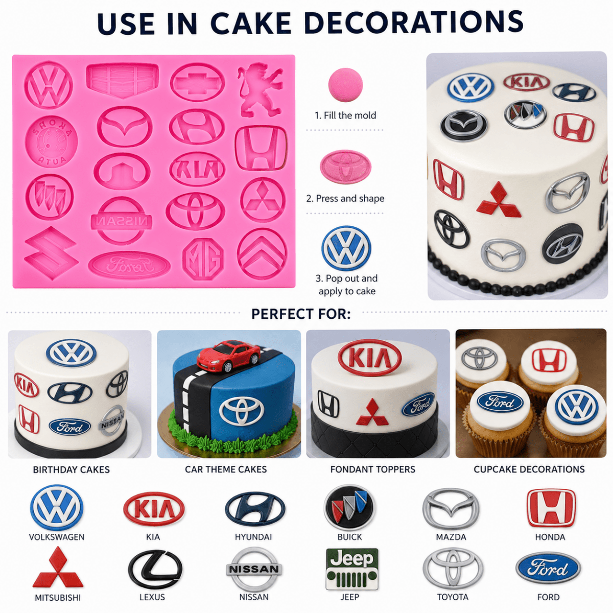 Bakewareind Car Designer Brands Logo Fondant Silicone Mould - Bakeware India