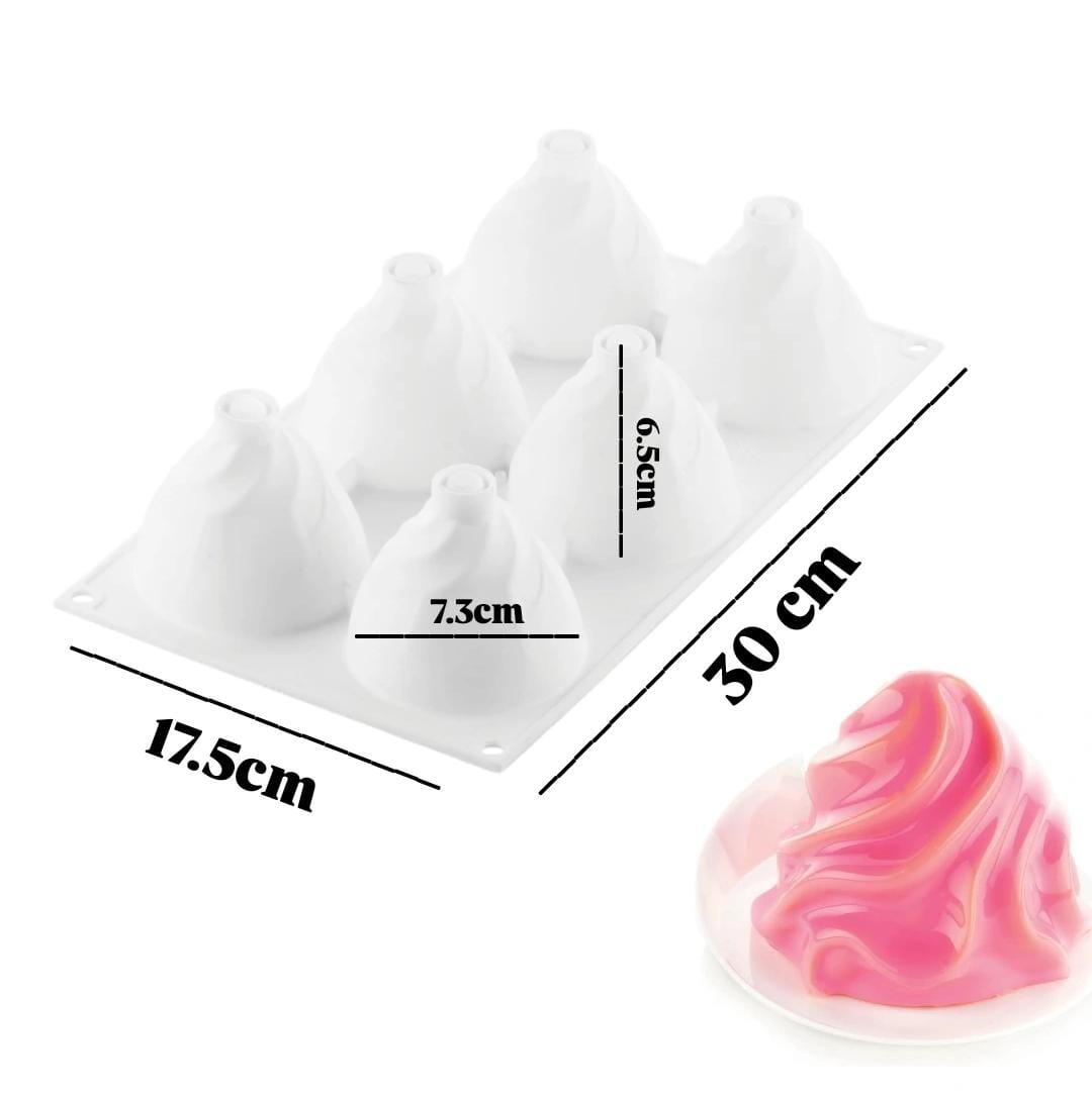 Bakewareind Chantilly Spiral Cone Mousse Silicone Cake Mould, 6 Cavity - Bakeware India