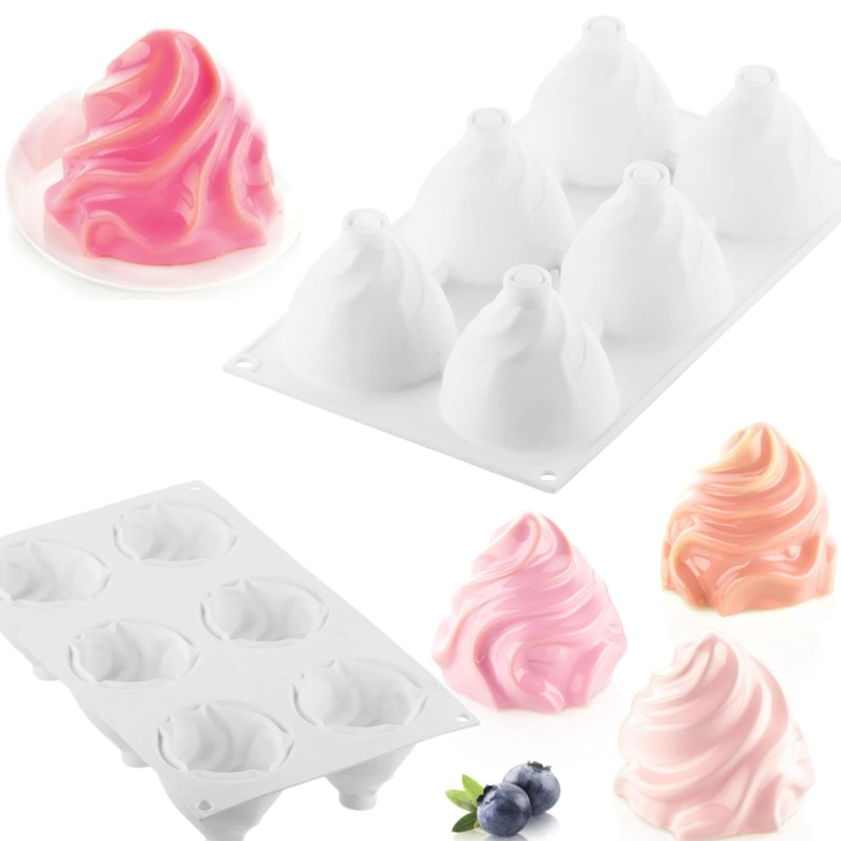 Bakewareind Chantilly Spiral Cone Mousse Silicone Cake Mould, 6 Cavity - Bakeware India