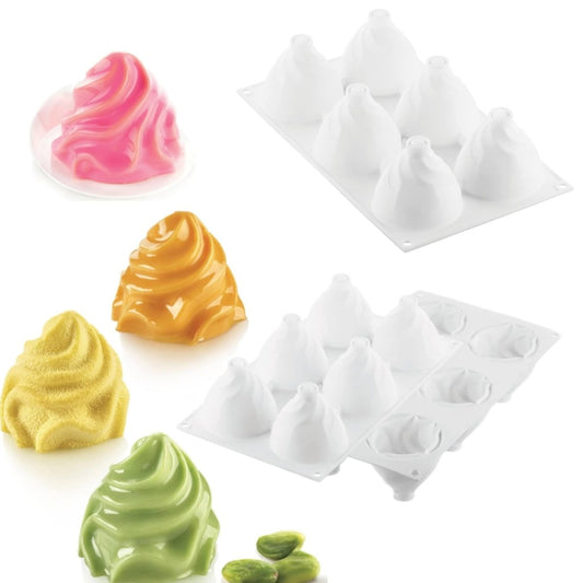 Bakewareind Chantilly Spiral Cone Mousse Silicone Cake Mould, 6 Cavity - Bakeware India