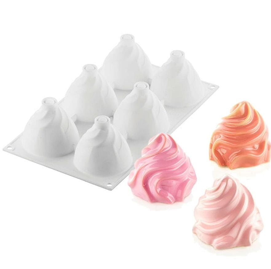 Bakewareind Chantilly Spiral Cone Mousse Silicone Cake Mould, 6 Cavity - Bakeware India