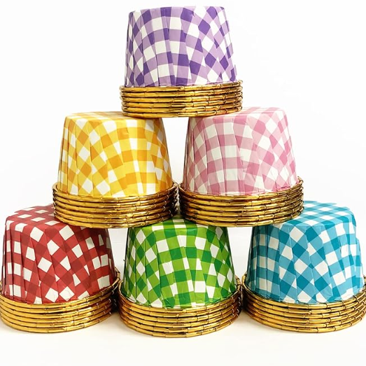 Bakewareind Check Print Metallic Muffin cupcake bake liner,50pc - Bakeware India