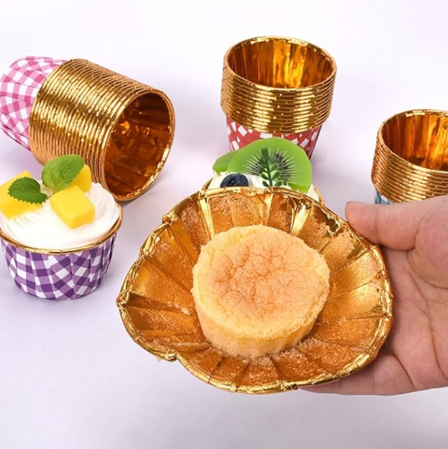 Bakewareind Check Print Metallic Muffin cupcake bake liner,50pc - Bakeware India