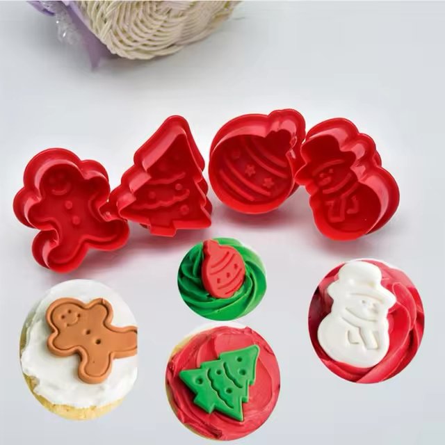 Bakewareind Christmas Cookie Plungers Santa Gingerbread Tree Cutter ,4pc - Bakeware India