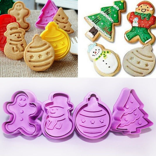 Bakewareind Christmas Cookie Plungers Santa Gingerbread Tree Cutter ,4pc - Bakeware India