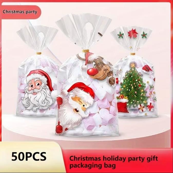 Bakewareind Christmas Poly Transparent Gift Bags, 50pcs - Bakeware India