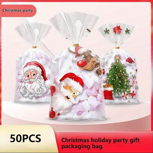 Bakewareind Christmas Poly Transparent Gift Bags, 50pcs - Bakeware India