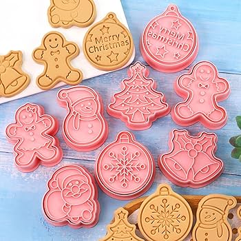 Bakewareind Christmas Tree Merry Christmas Snowflake Santa Snowman Stamp Cutter 8pcs - Bakeware India