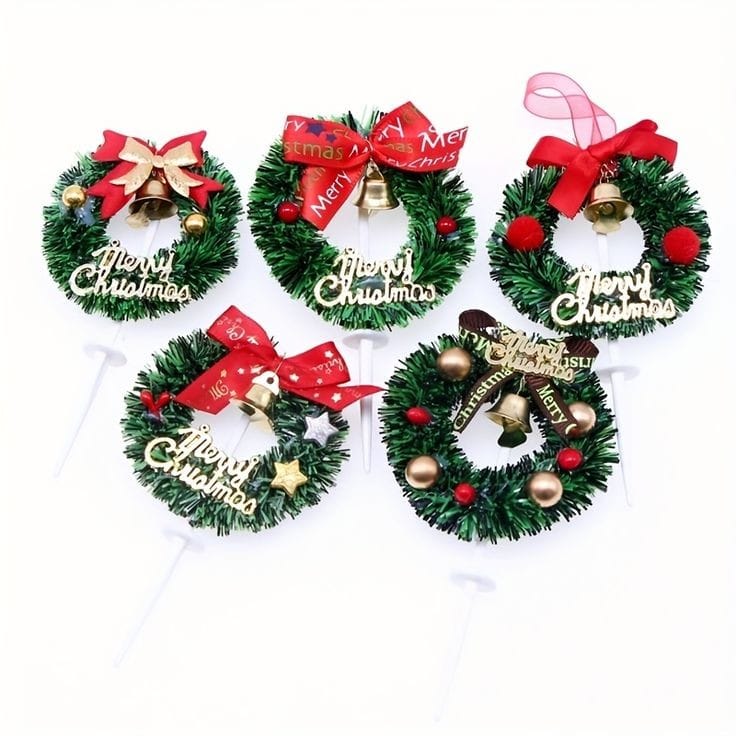 Bakewareind Christmas Wreath Cake Decoration Cake Topper, 5pcs - Bakeware India