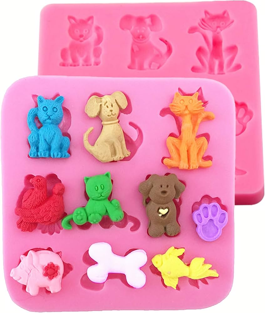 Bakewareind Cute Animals Dog Cat Fish Bird And Bone Chocolate Cake Fondant Silicone Mould - Bakeware India