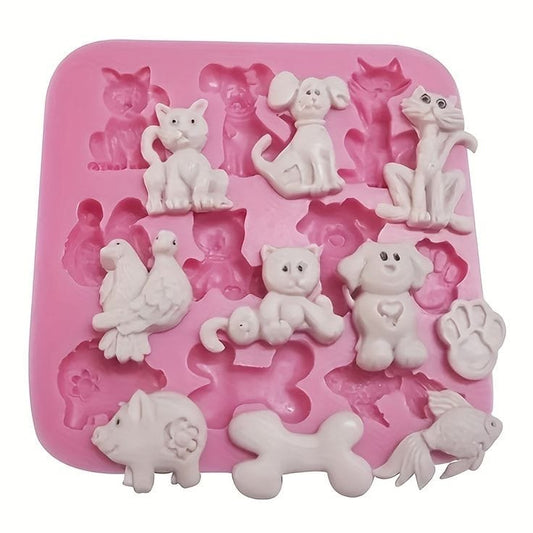 Bakewareind Cute Animals Dog Cat Fish Bird And Bone Chocolate Cake Fondant Silicone Mould - Bakeware India