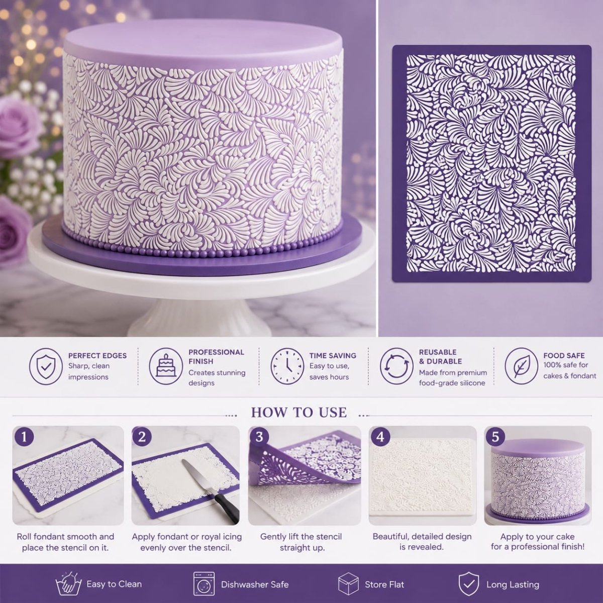 Bakewareind Designer Leaf Mesh Cake Decorating Stencil - Bakeware India