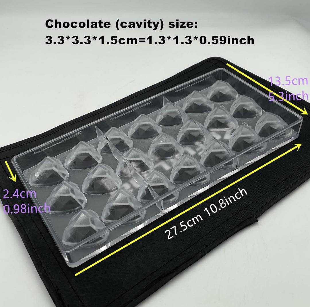Bakewareind Diamond Heart Polycarbonate Chocolate Mould, 18 Cavity - Bakeware India
