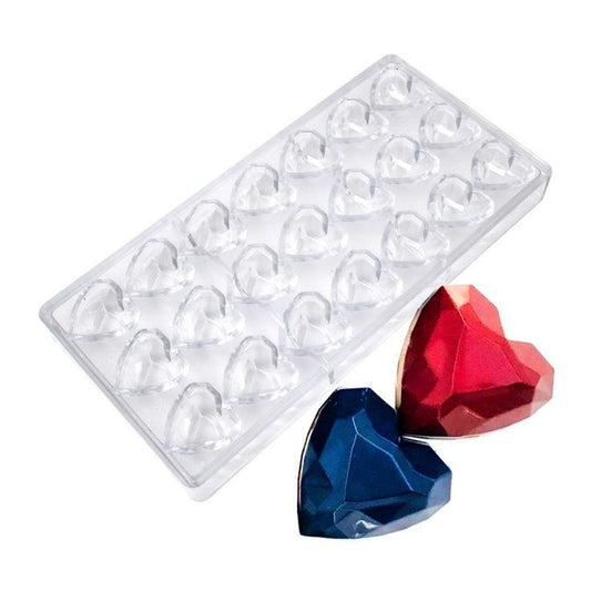Bakewareind Diamond Heart Polycarbonate Chocolate Mould, 18 Cavity - Bakeware India