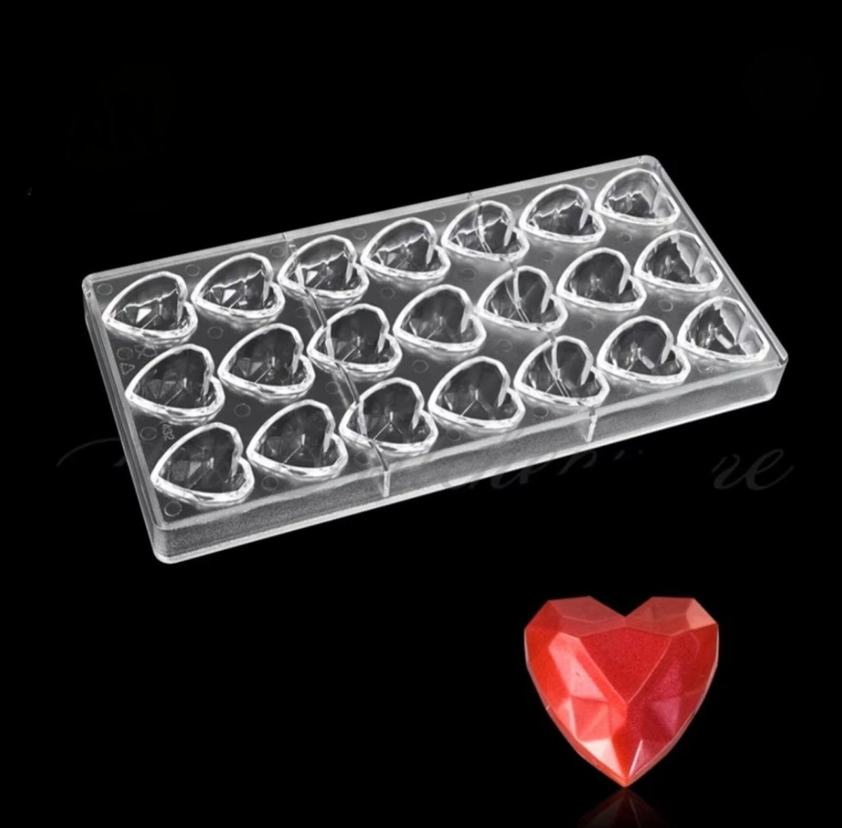Bakewareind Diamond Heart Polycarbonate Chocolate Mould, 18 Cavity - Bakeware India