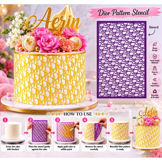Bakewareind Dior Pattern Mesh Cake Decorating Stencil Reusable - Bakeware India