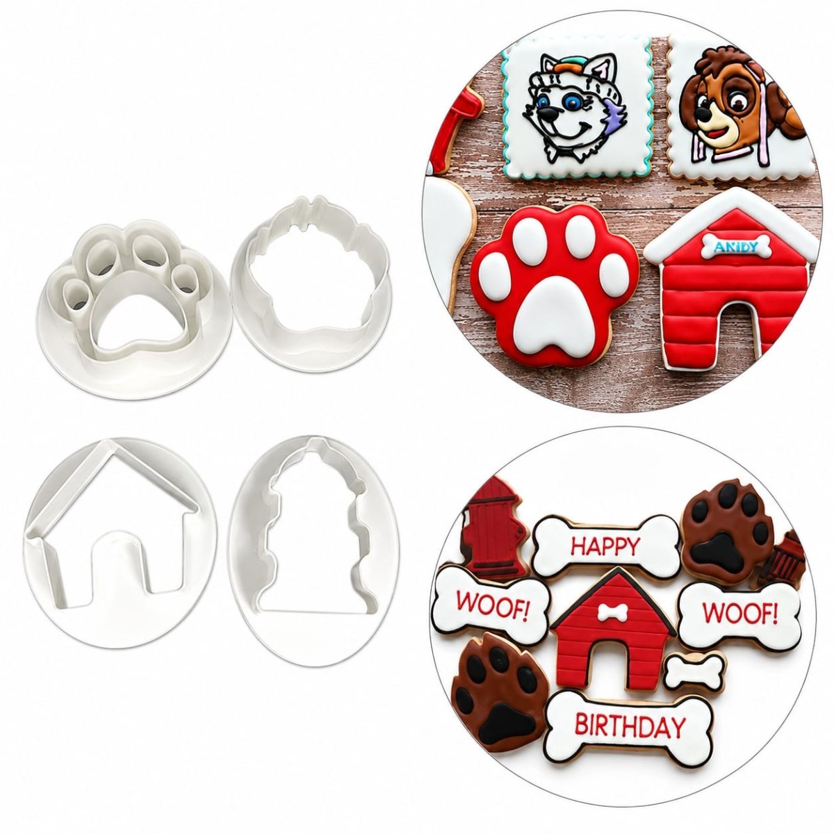 Bakewareind Dog House Paw Cookie Cutter,4pcs - Bakeware India