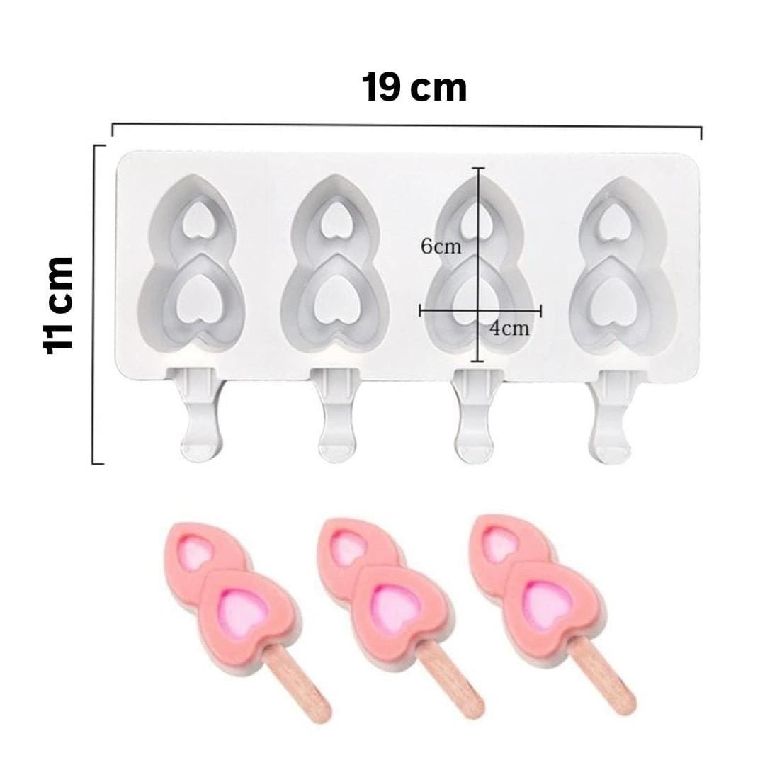 Bakewareind Double Heart Cakesicle Mould, 4 cavity - Bakeware India