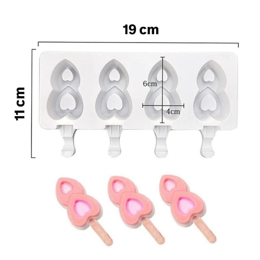 Bakewareind Double Heart Cakesicle Mould, 4 cavity - Bakeware India