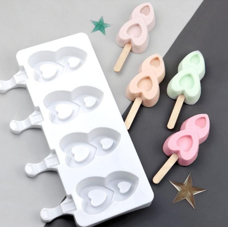 Bakewareind Double Heart Cakesicle Mould, 4 cavity - Bakeware India