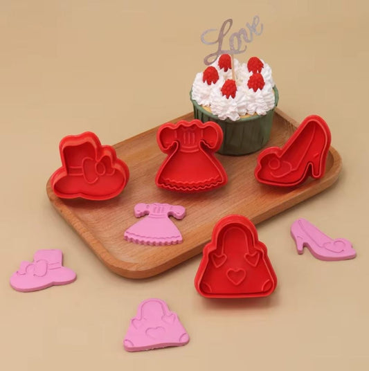 Bakewareind Dress, Hat, Heels & Bag Plunger Cookie Cutter, 4pcs set - Bakeware India