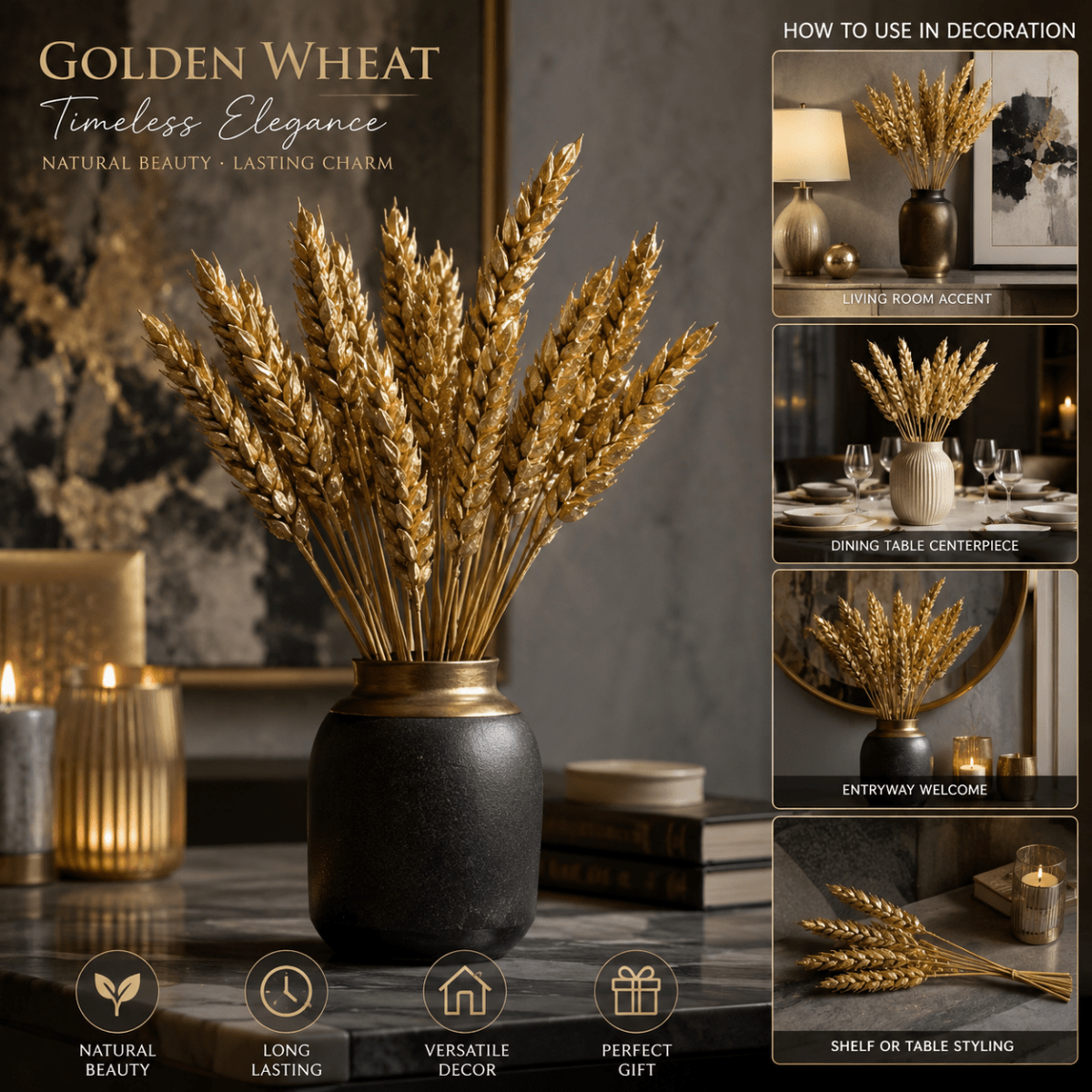 Bakewareind Dried Wheat Grass Cake Topper ,Golden, 12pcs - Bakeware India